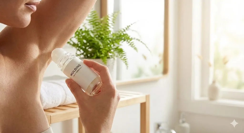 Aplicación cosmética de esferas roll-on en desodorante